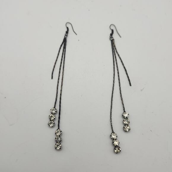 Y2K Sparkle Rhinestone Long Dangle Earrings Multi Strand Glam Party Statement - Picture 1 of 8